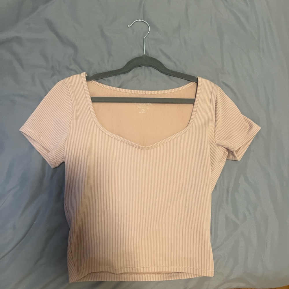 Hollister Light Pink Ribbed Short Sleeve Top